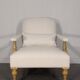 English style armchair in oak and cotton linen fabric