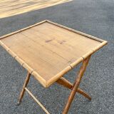 Table ancienne pliable en bois effet bambou desserte vintage