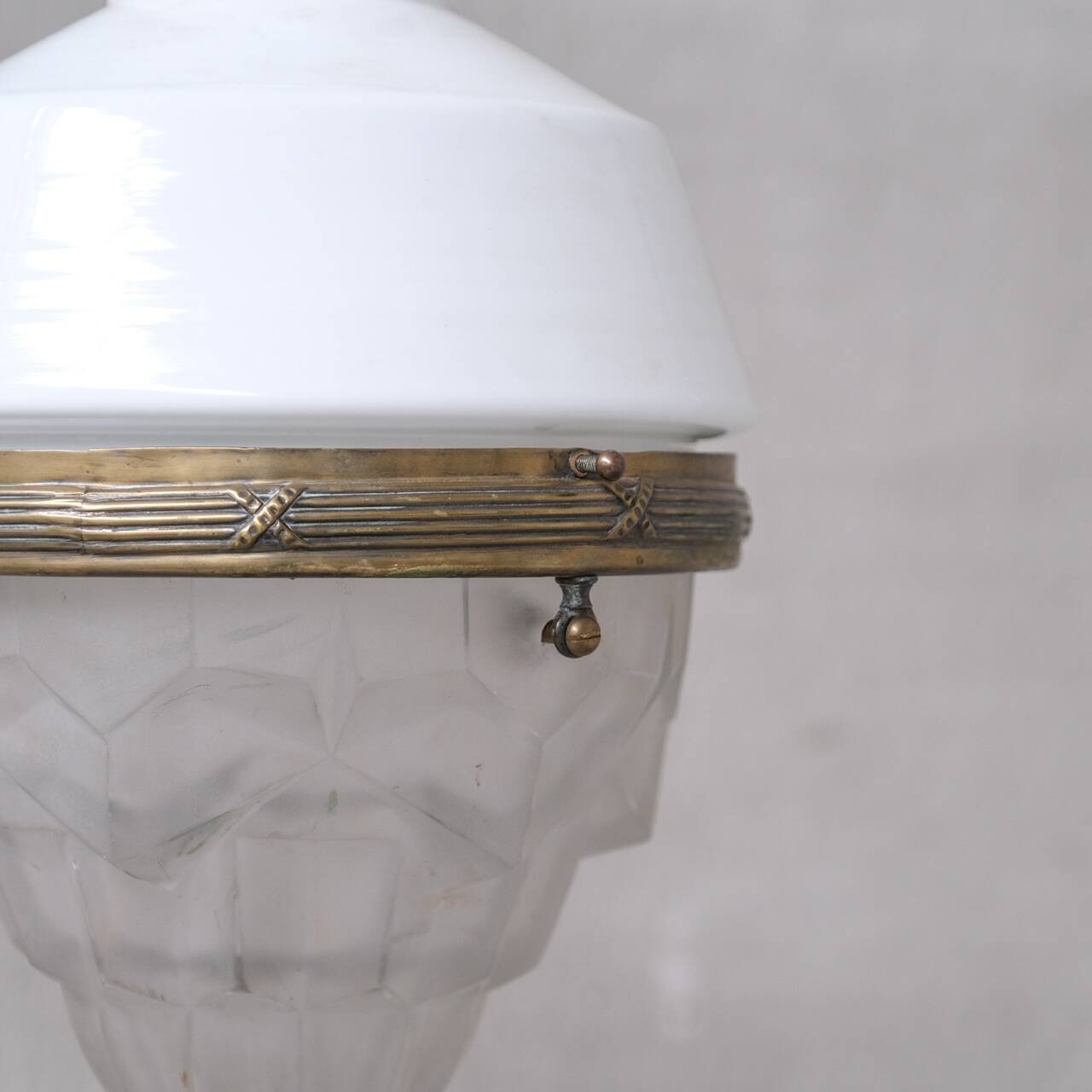 Two Tone Antique Glass and Brass Pendant Light