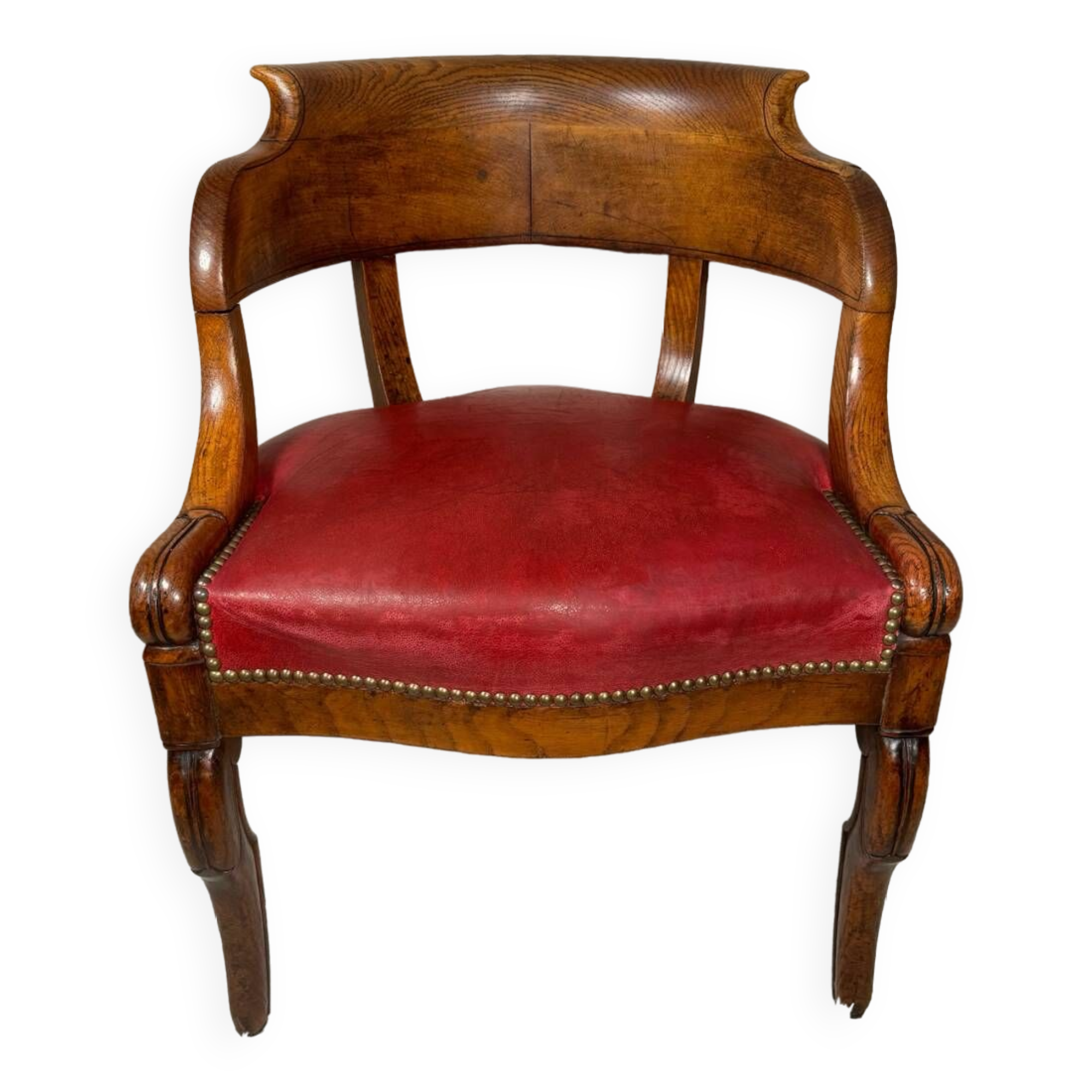 Office armchair 19th Restoration style wood and leather