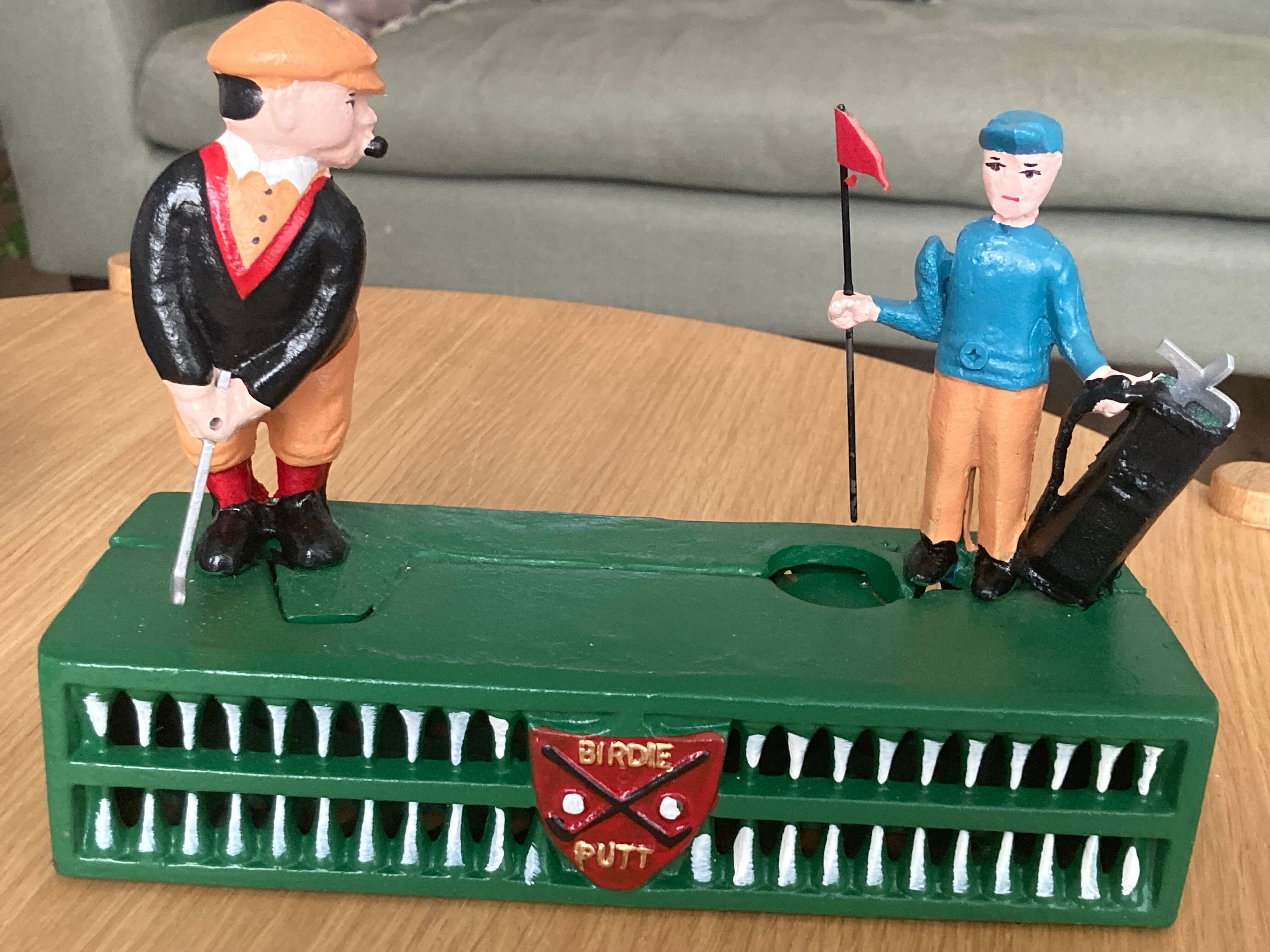 Mechanical piggy bank - golfers - vintage
