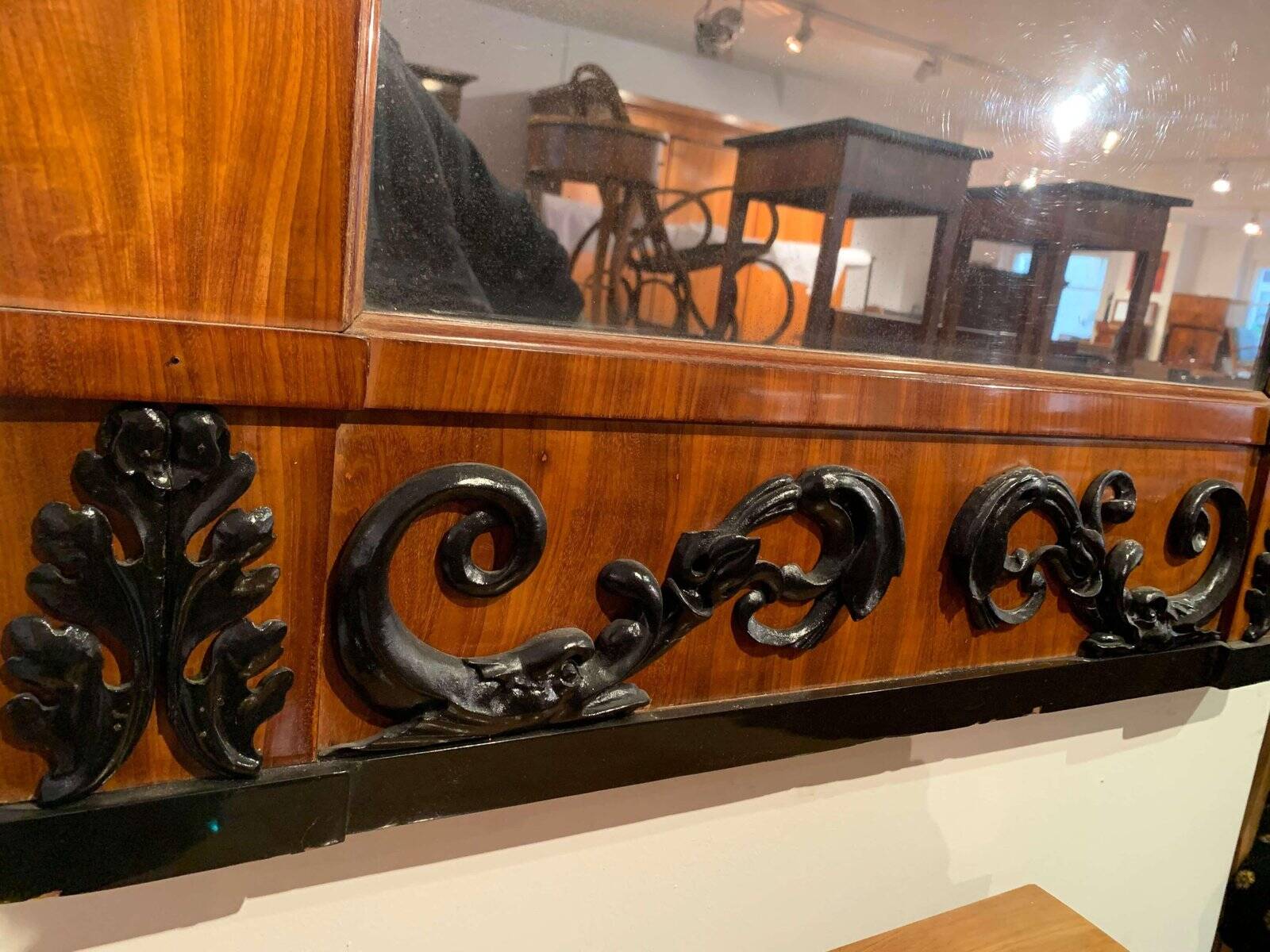 Empire Wall Mirror, Mahogany, Ebonized Carved Decor, South Germany, circa 1810