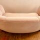 1940s Danish Banana Shaped Scalloped Sofa in Blush Pink