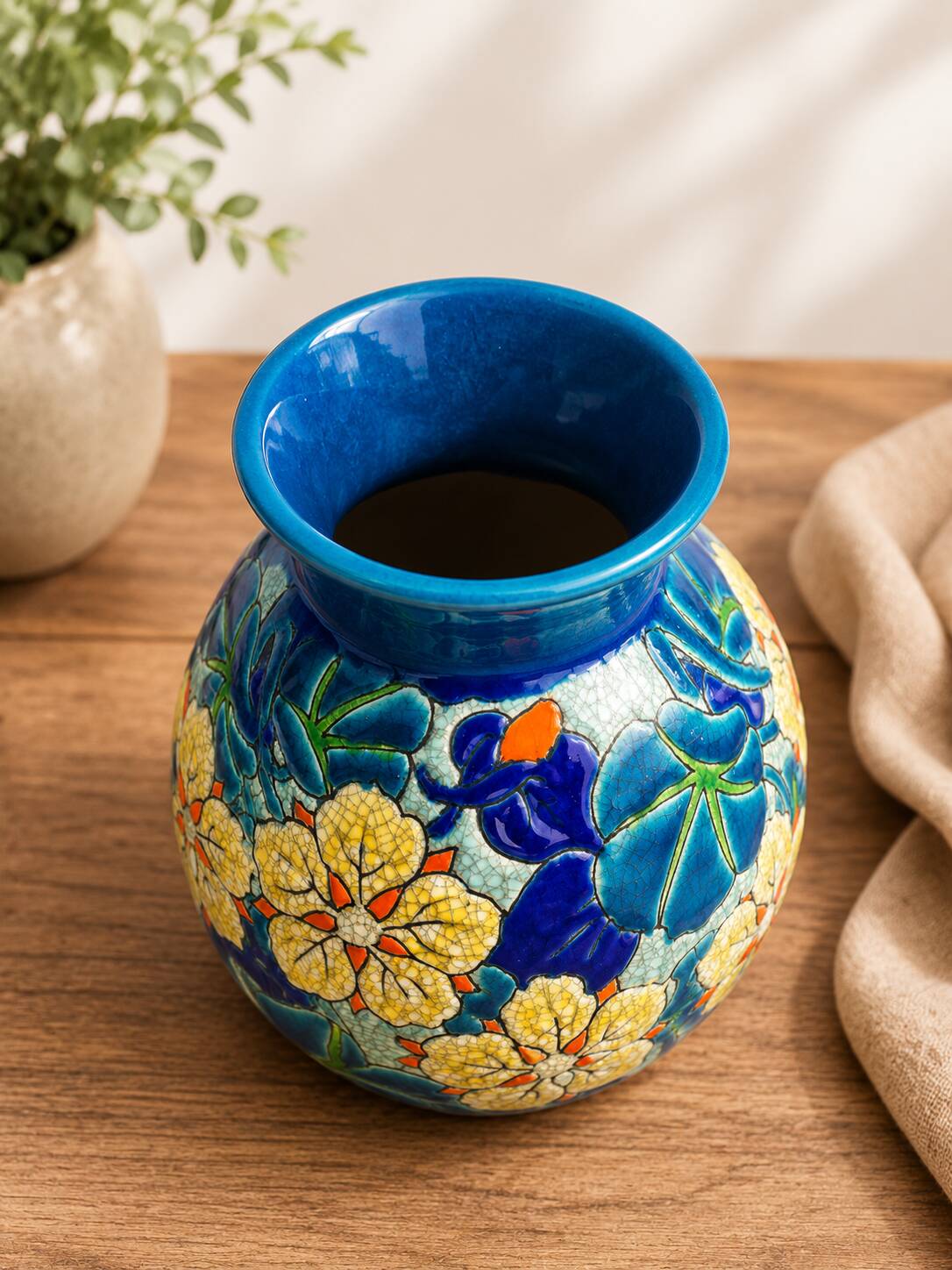 Art Deco vase Boch Frères Keramis, capucine decoration D.2762, crackled enamel