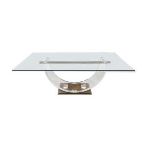 Table de salle à manger par Charles Hollis Jones, lucite & laiton, style hollywood regency, ca 1970