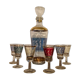 Liquor carafe and 6 assorted glasses