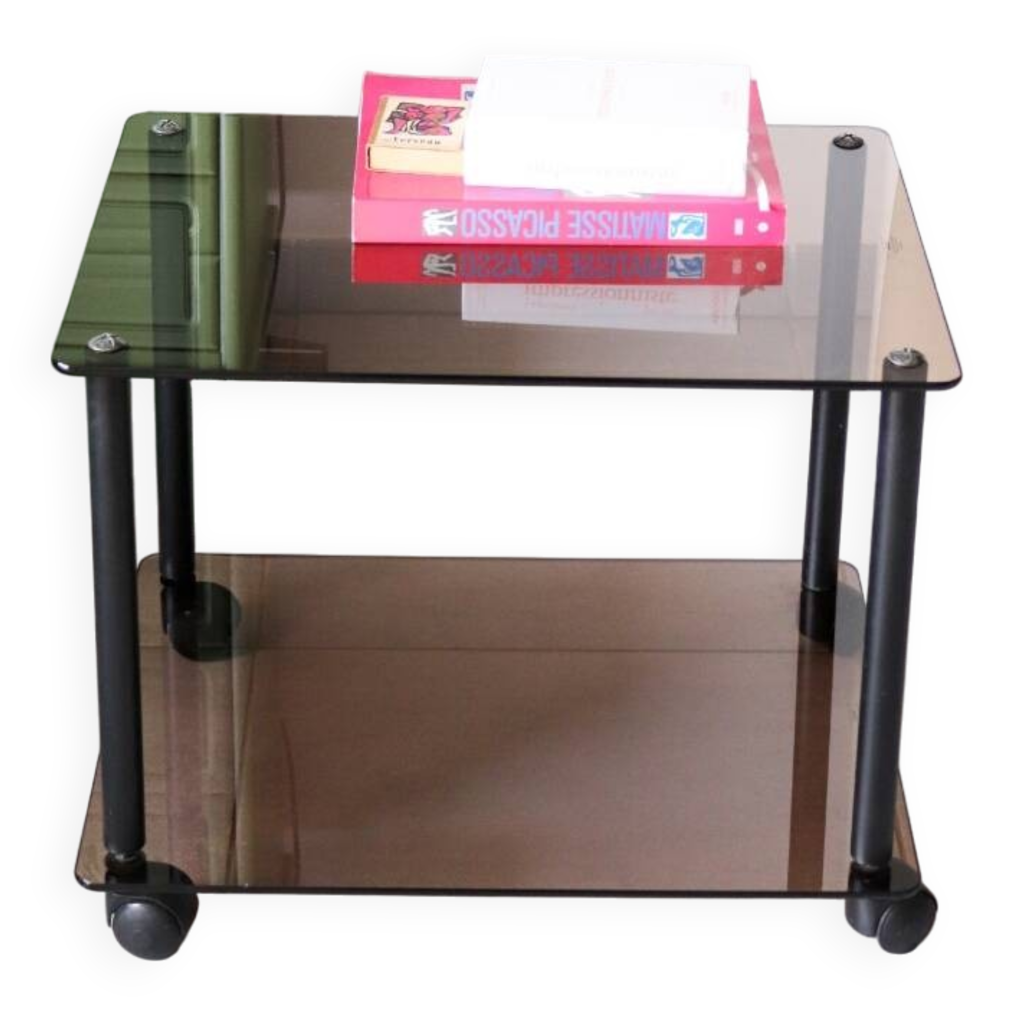 Erard tempered glass coffee table on wheels