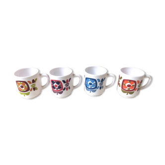 4 coffee cups mini mug arcopal Mobil vintage 70 décor Jean Claude Meunier