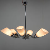 Lustre 6 flamboyants chromés du milieu du siècle par Instala Decin, années 1950