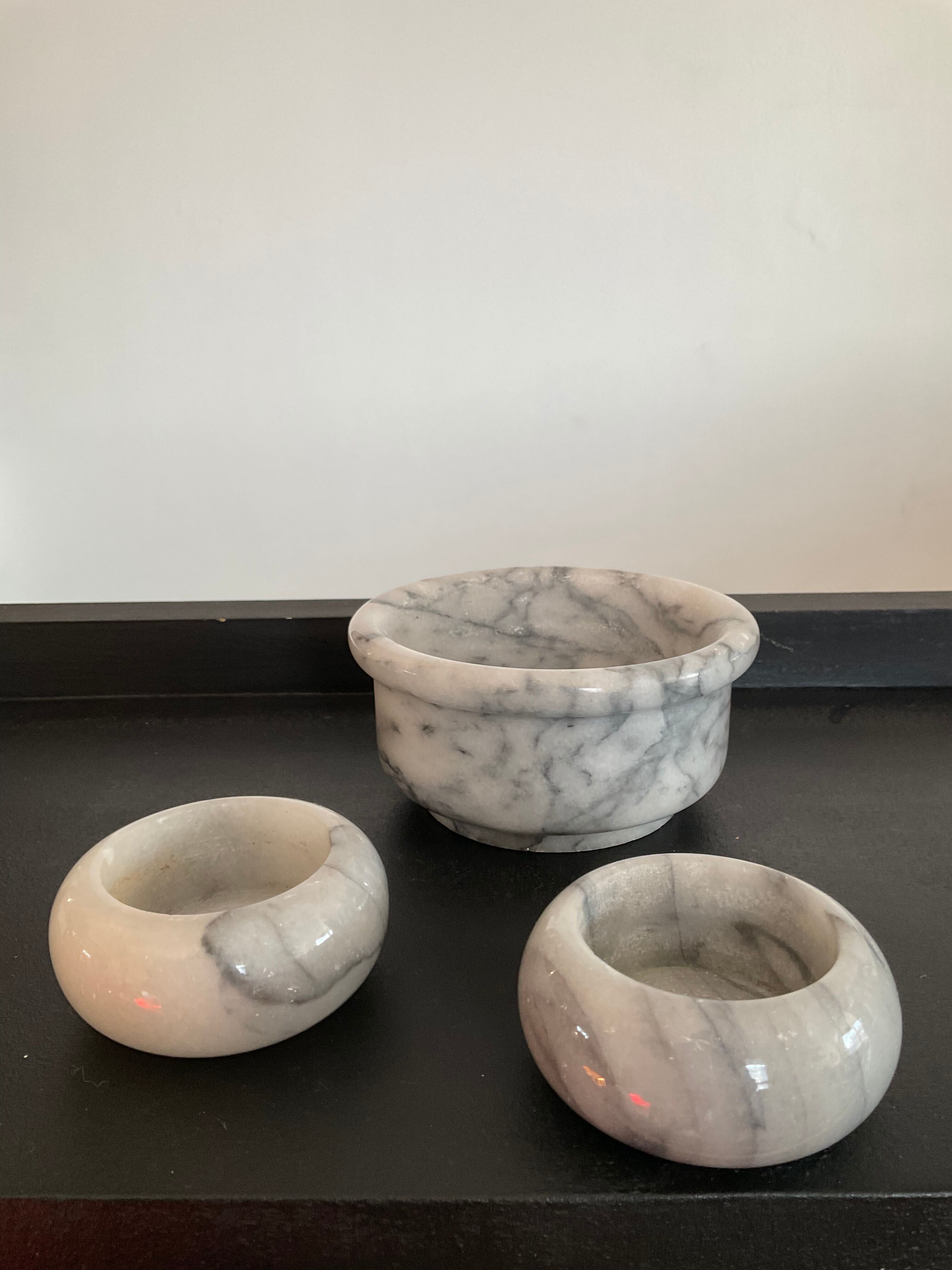 Trio of vintage candle holders in white marble