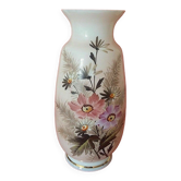 Opaline vase floral decoration pink background 1900