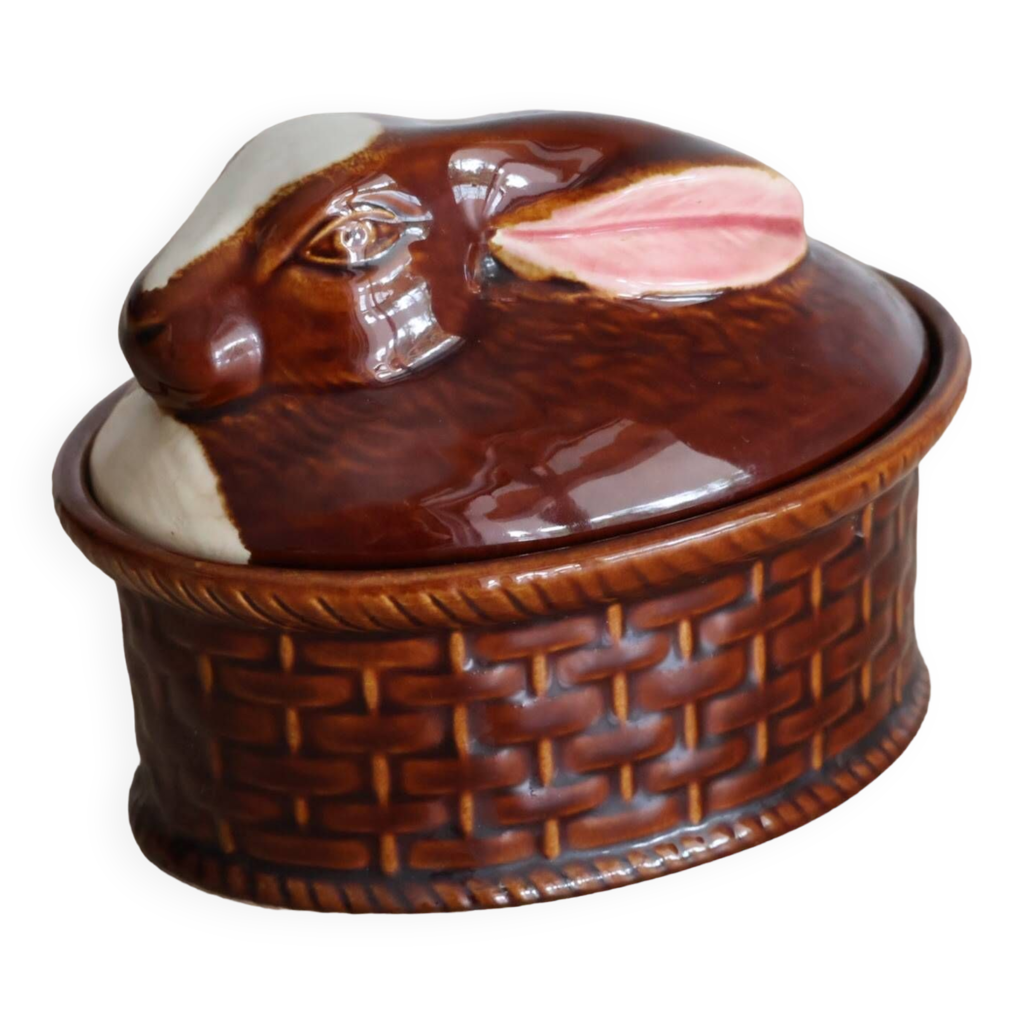 Terrine de lapin en barbotine vintage des années 70 signé Géo Selency