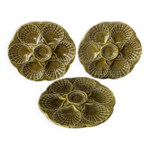 Set of 3 vintage green Sarreguemines majolica oyster plates.
