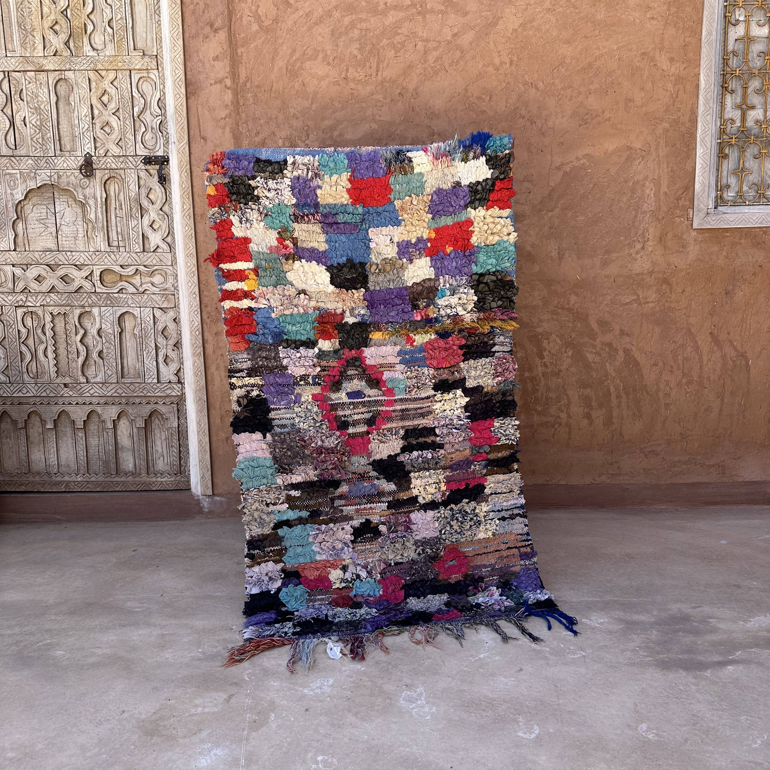 Moroccan carpet Boucherouite colored - 83 x 148 cm