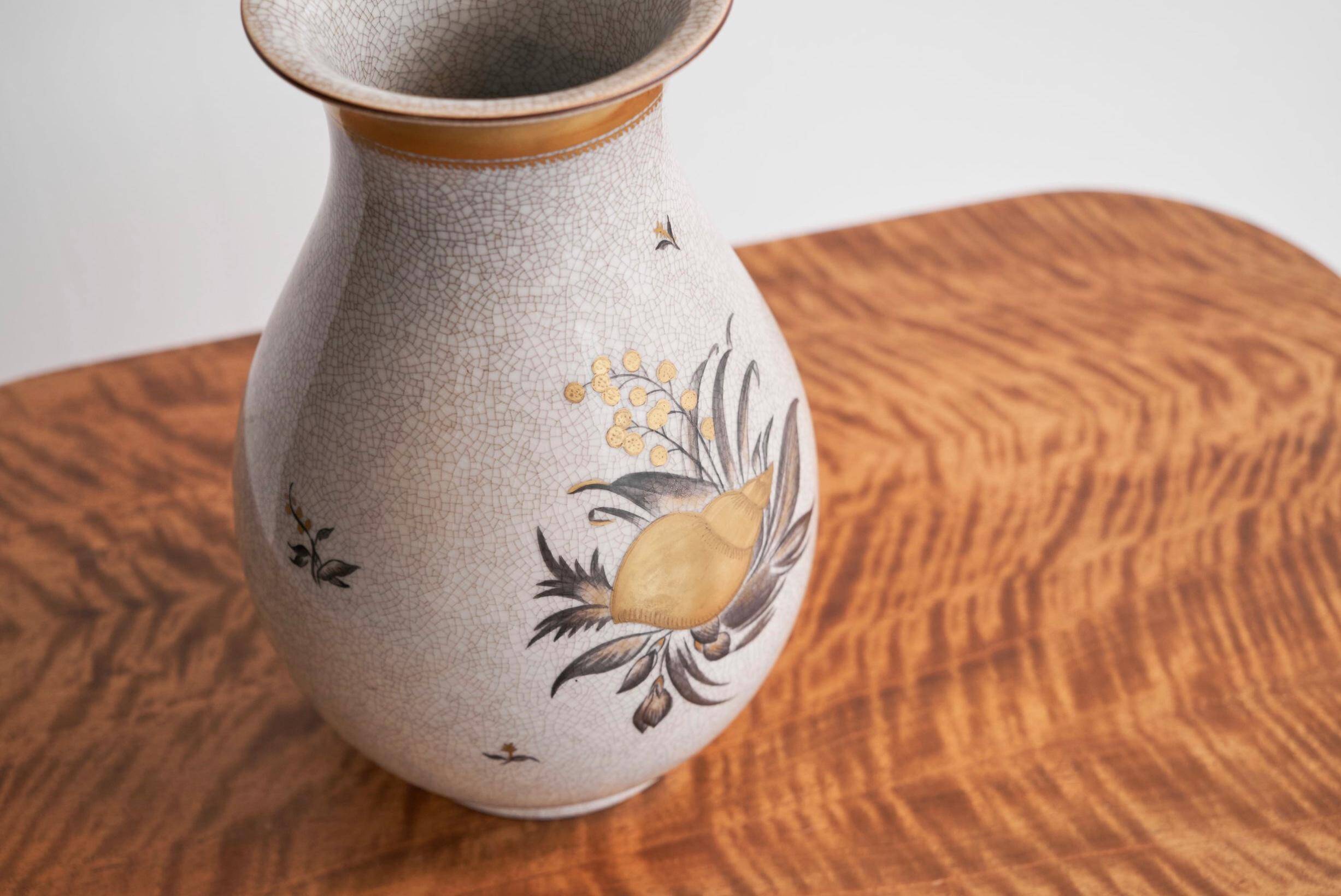 'Skaldyr' Vase Craquelé and Gold by Thorkild Olsen for Royal Copenhagen, 1930s