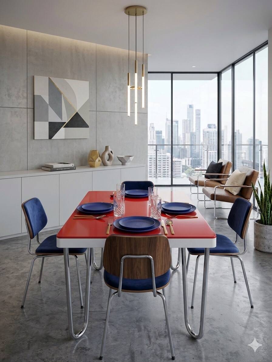 Table "floating" Space age 1970 Red Glass and Dove Tail - 140x80cm