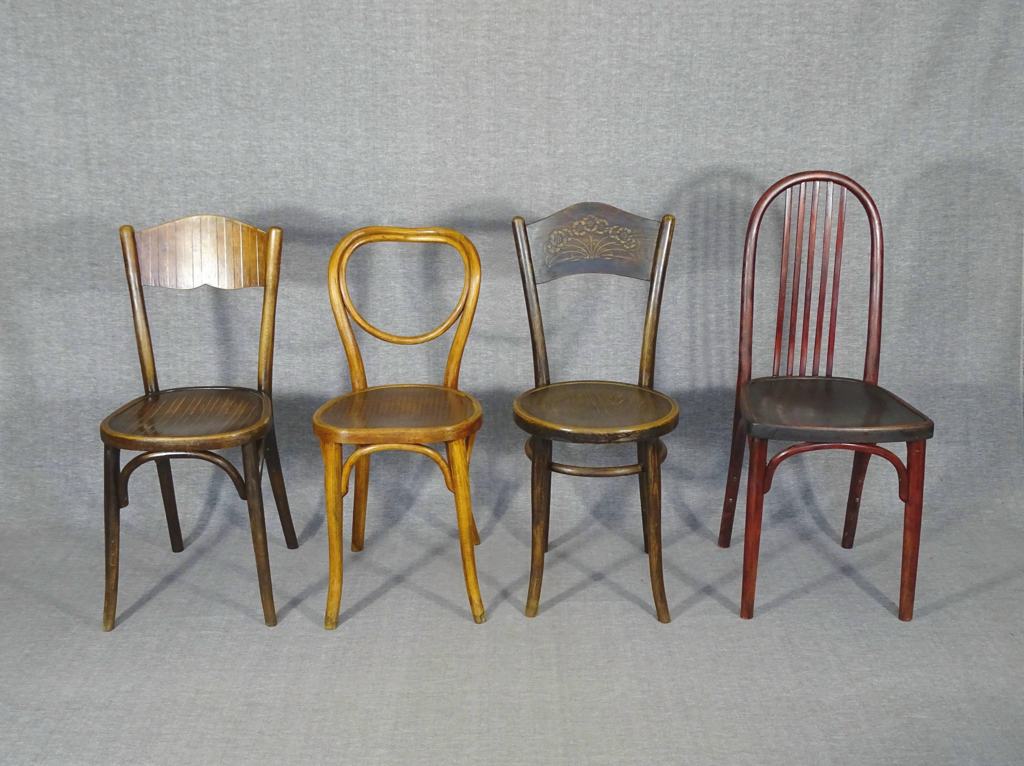 Set of 4 bistro chairs 1910/1930 curved wood, thonet, fischel etc