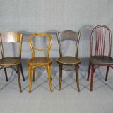Set of 4 bistro chairs 1910/1930 curved wood, thonet, fischel etc