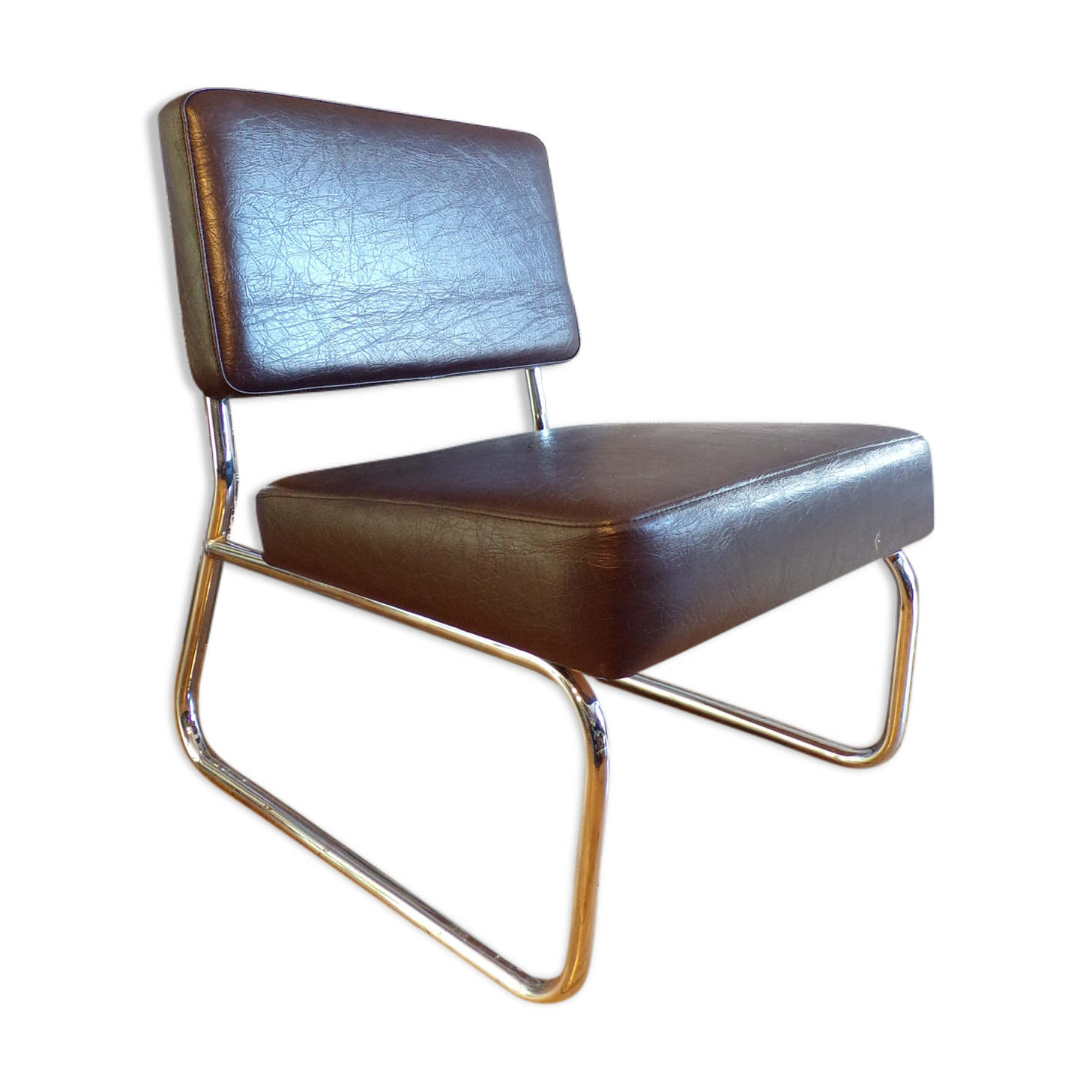 Vintage armchair in brown skai