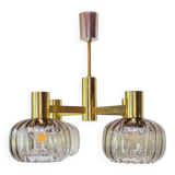 Midcentury brass pendant light and 4 glass tulips 60s/70s