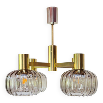 Midcentury brass pendant light and 4 glass tulips 60s/70s