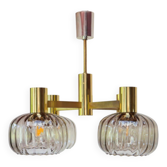 Suspension midcentury laiton et 4 tulipes en verre années 60/70