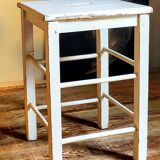 Workshop stool in vintage patinated solid wood