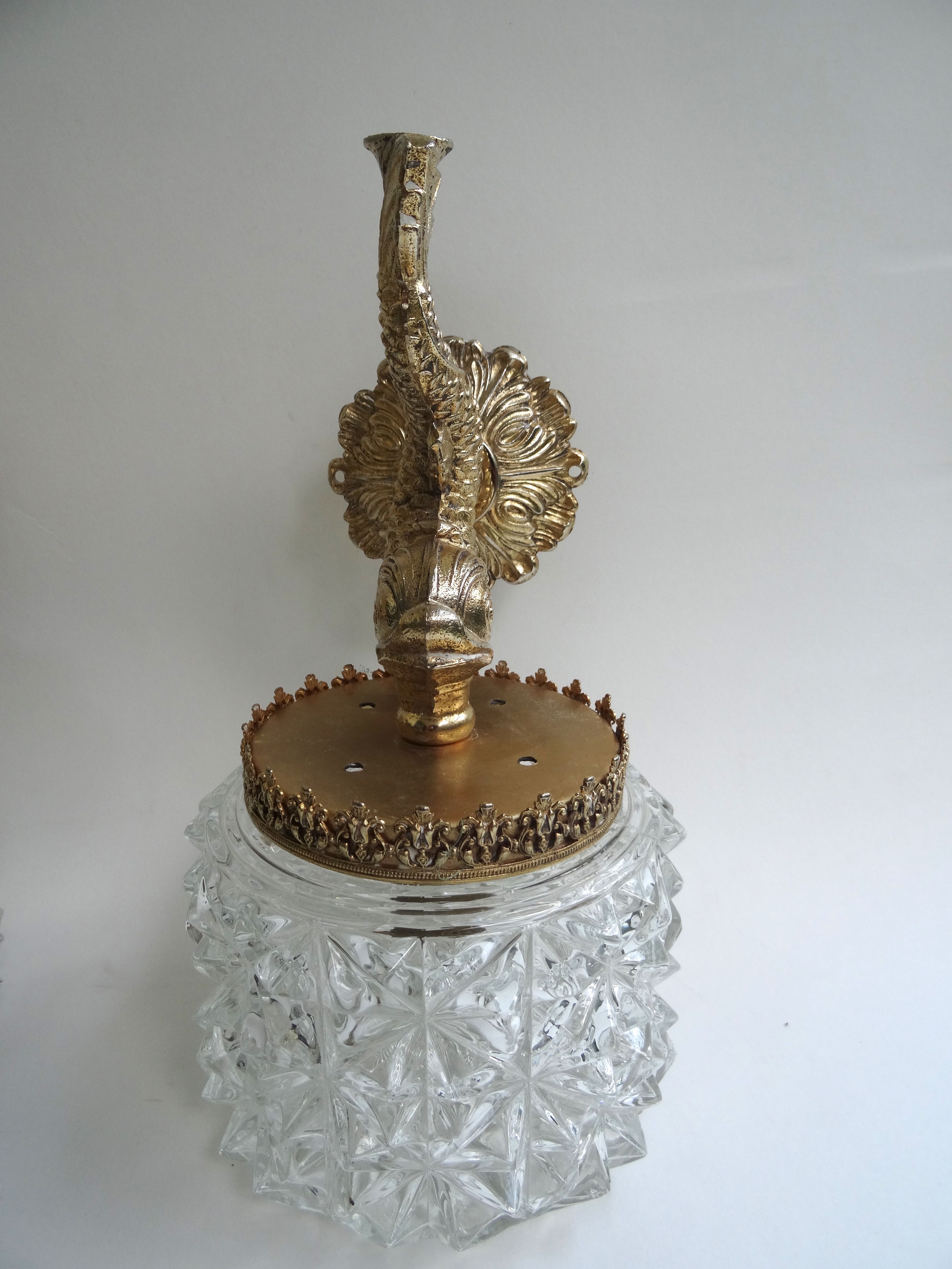 Pair of wall appliques brass fish glass