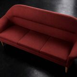 Vintage Mid-Century Scandinavian Modern 3-Seater Red Sofa