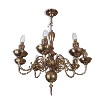 Lustre hollandais électrifié 8 branches en bronze et laiton