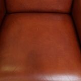 Ensemble majestueux et luxueux de 2 fauteuils design Art Déco en cuir de vachette couleur cognac