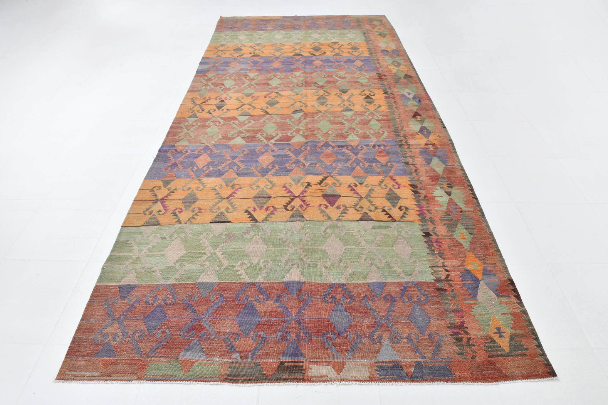 Purple & Orange & Red & Green Kilim Rug, Orientel Kilim Rug 176x390Cm