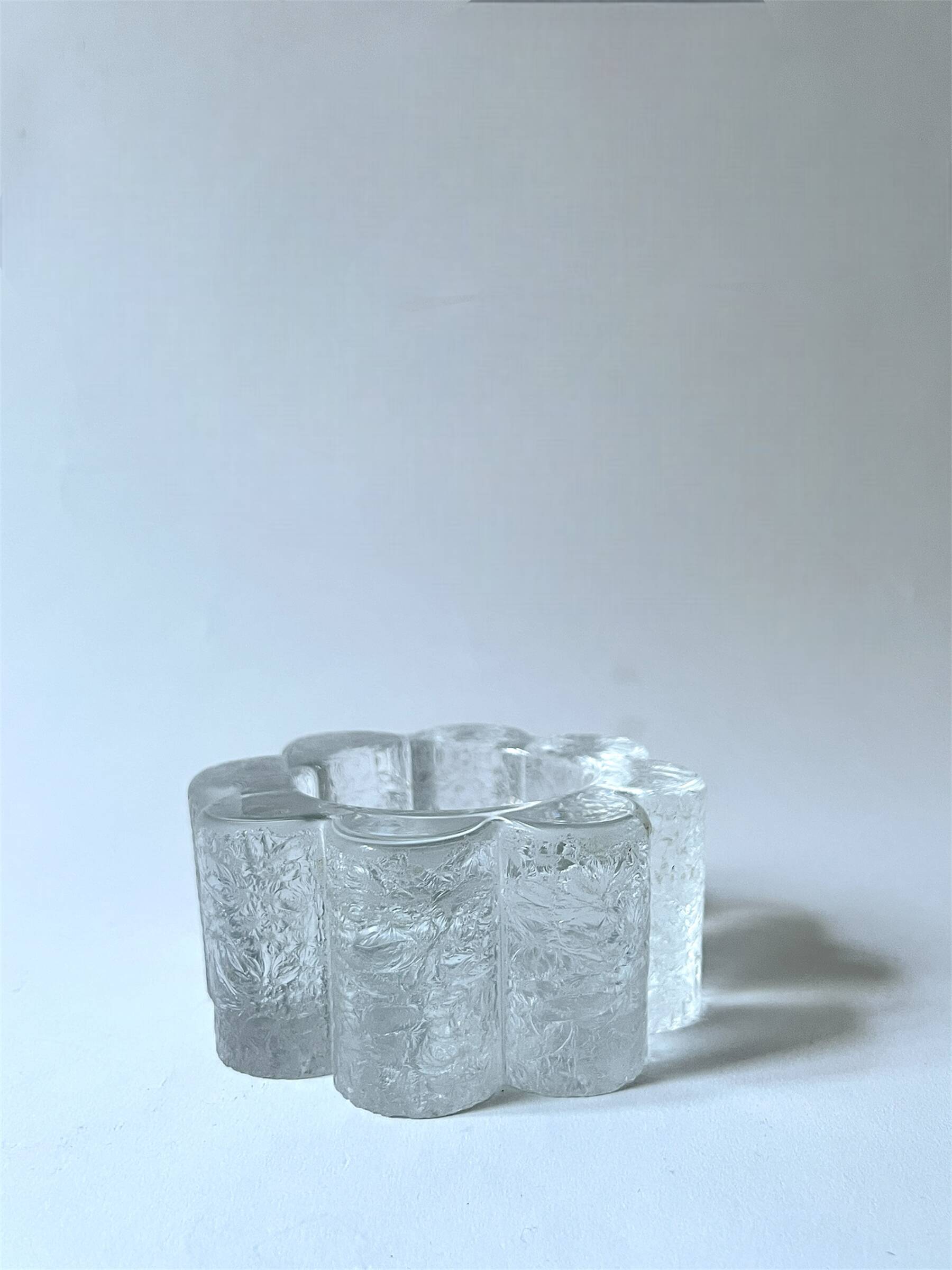 Stylized frosted glass candlestick in the shape of a flower, 1970s design