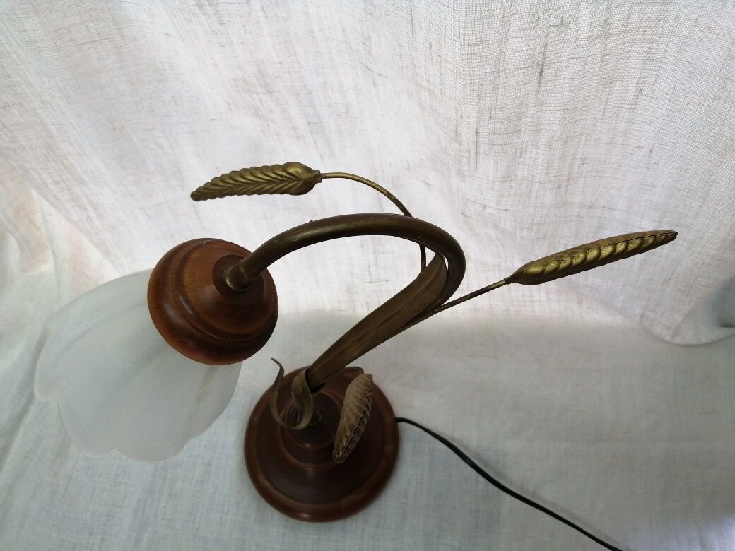 Glass and wood lamp ears of old glass wheat