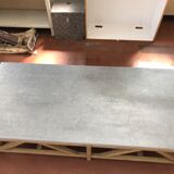 Coffee table in natural oak and top in blue stone of Flamant