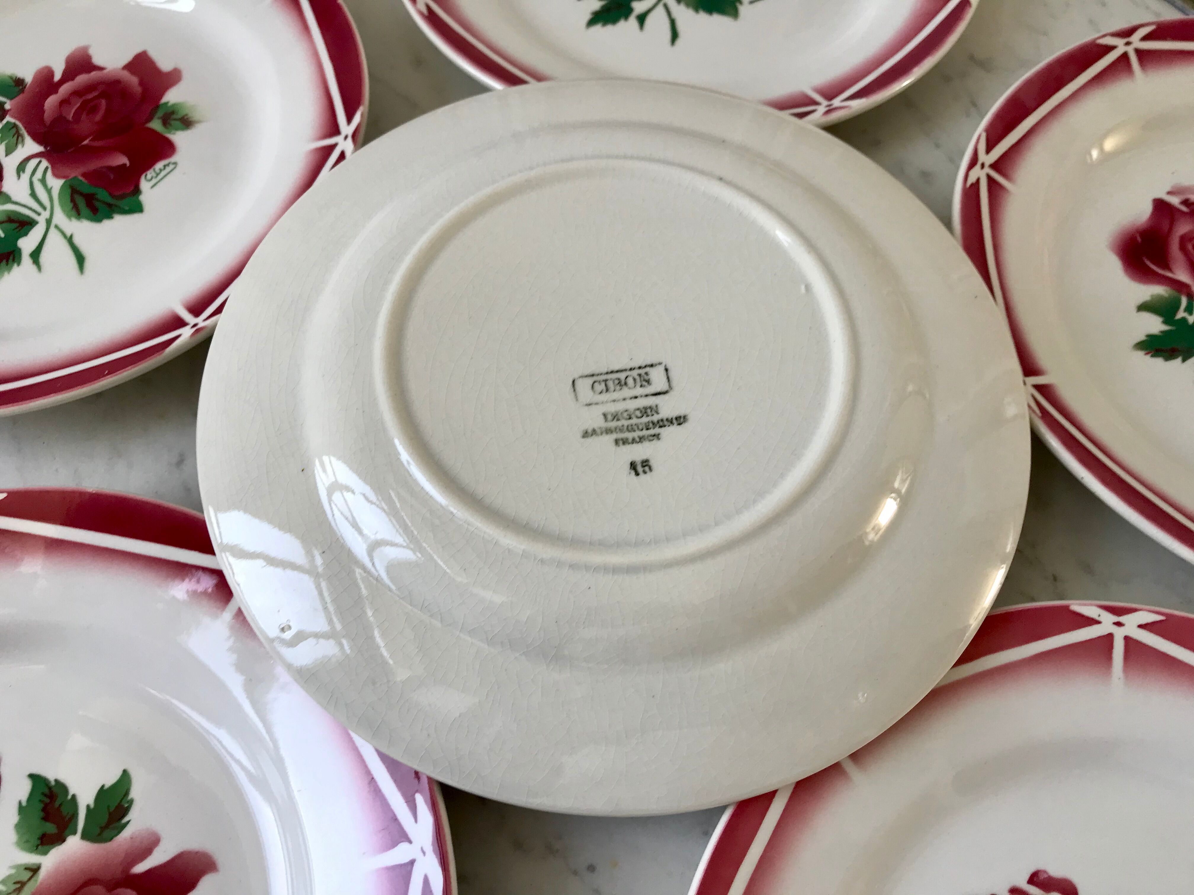 set of 6 dessert plates Digoin Sarreguemines model Cibon years 30-40