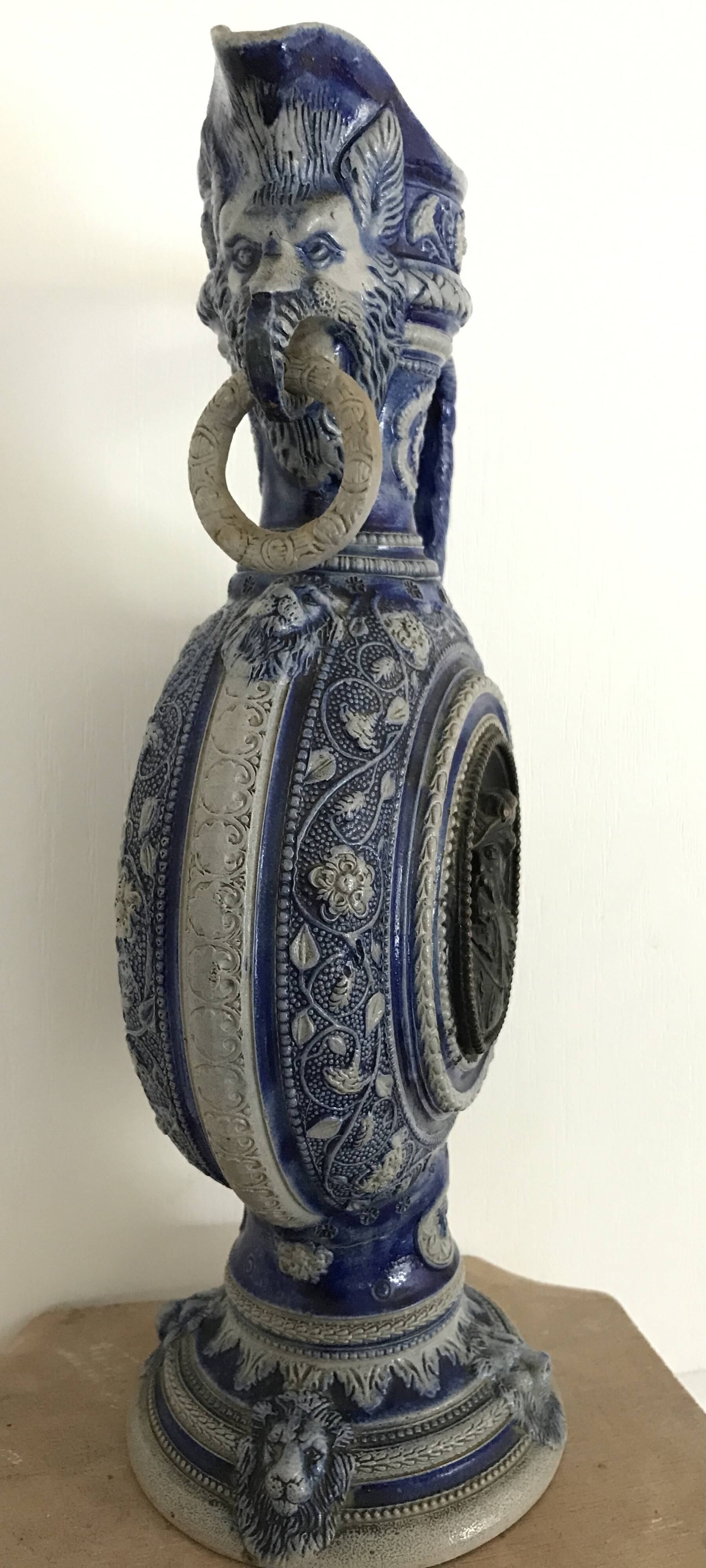 PITCHER Ewer in Stoneware from WESTERLAND, Germany, medallions and sculptures