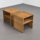 Wicker Bedside Tables, 1960s-70s, Set of 2