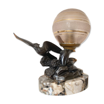 Lampe veilleuse art déco Limousin  à décor de mouettes