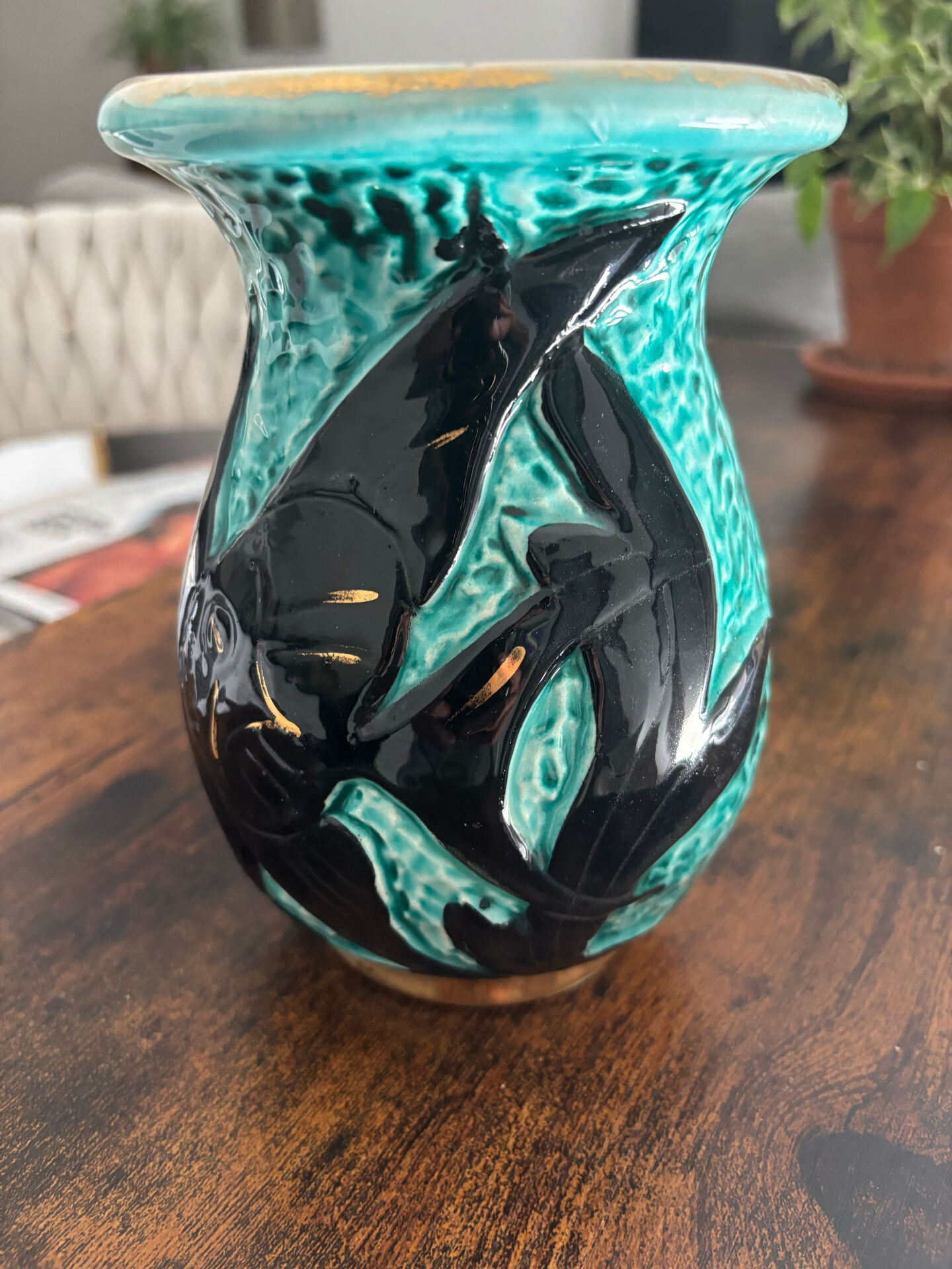 Vase vintage Vallauris en céramique turquoise