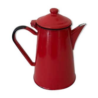 Cafetière vintage 1950 en tôle émaillée rouge