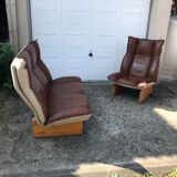 Scandinavian leather sofa and armchair set