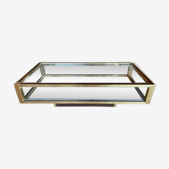 Table basse vintage design verre et métal doré