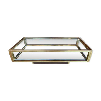 Table basse vintage design verre et métal doré