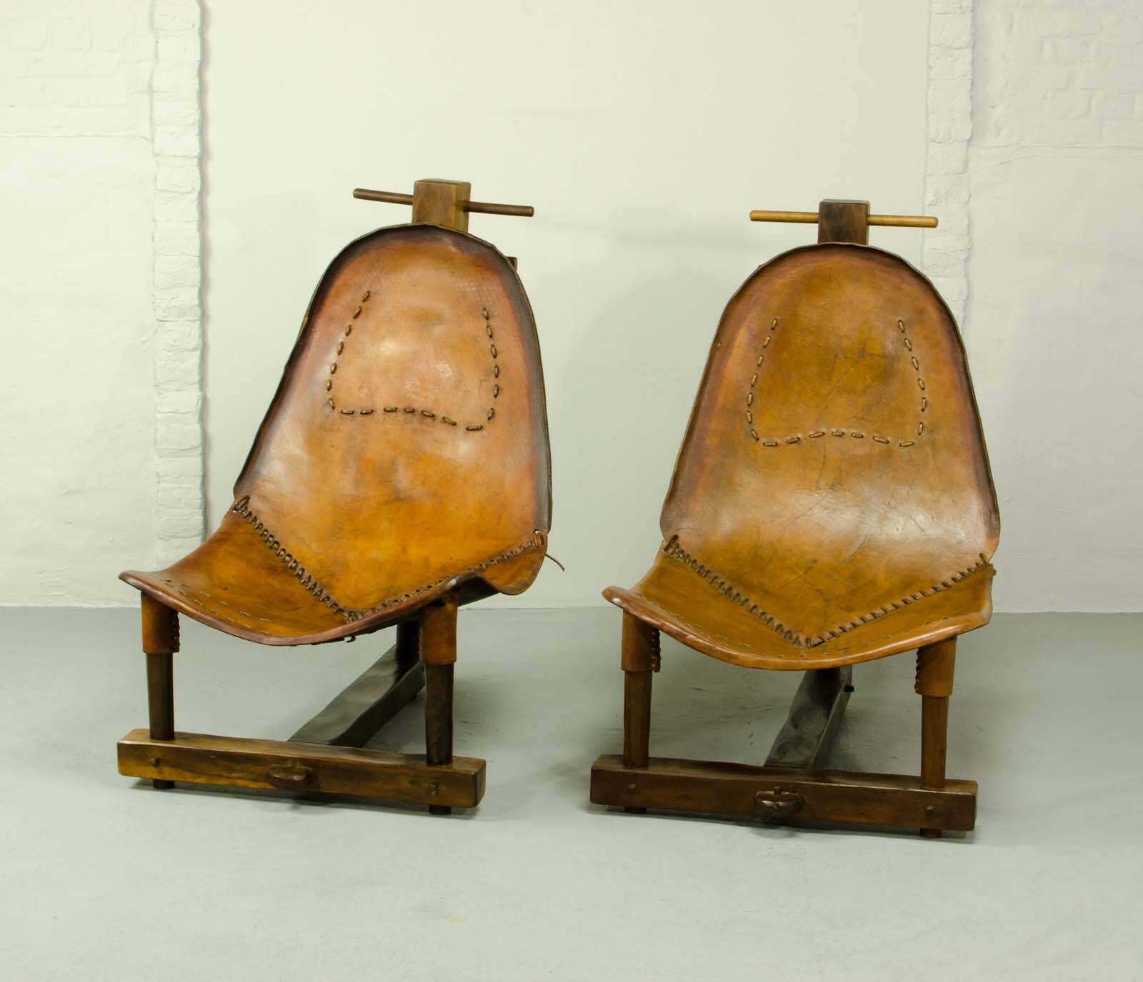 Brutalist Brazilian Style Patched Leather Lounge Chair and Side Table 60s