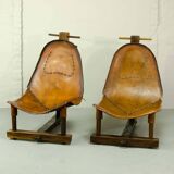 Brutalist Brazilian Style Patched Leather Lounge Chair and Side Table 60s