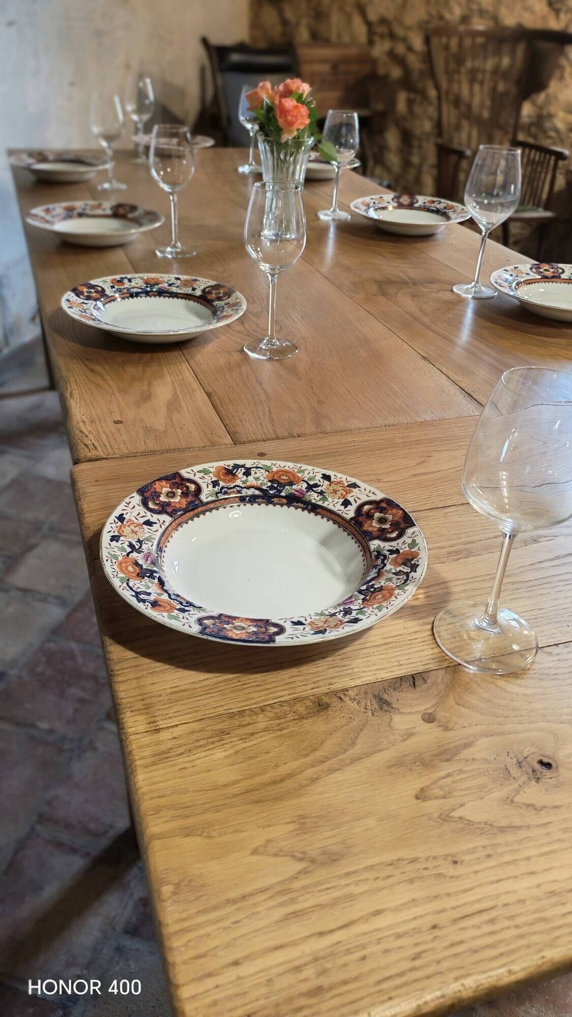 Large authentic farmhouse table made of solid French oak.