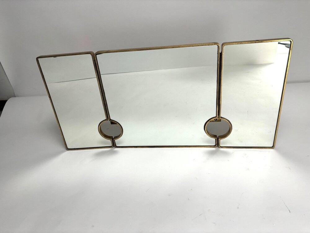 Large Mid-Century Modern Italian Brass Triple Mirror, 1950s