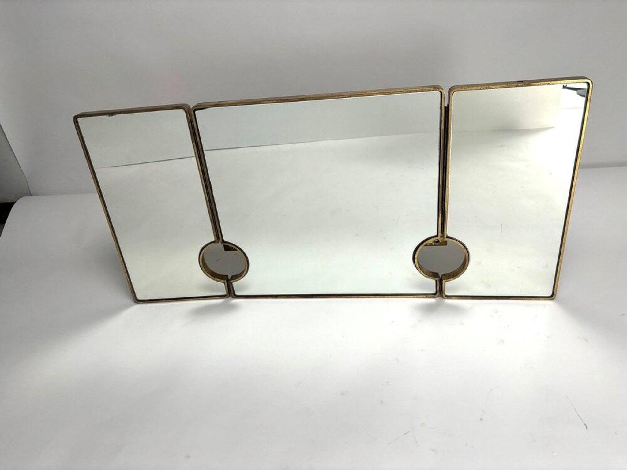 Large Mid-Century Modern Italian Brass Triple Mirror, 1950s