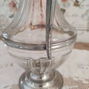 Old water decanter in curved glass and tin Art Nouveau style